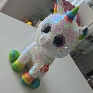 Ty Sequin Unicorn Plush - White and Rainbow